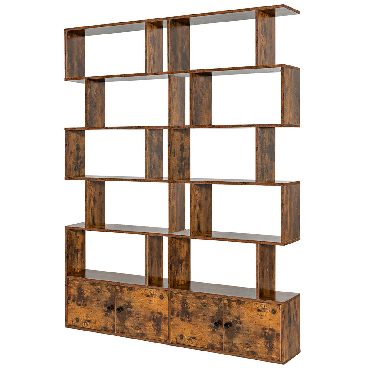 Geometric Bookcases, 2-Piece Set in Brown with Five Shelves