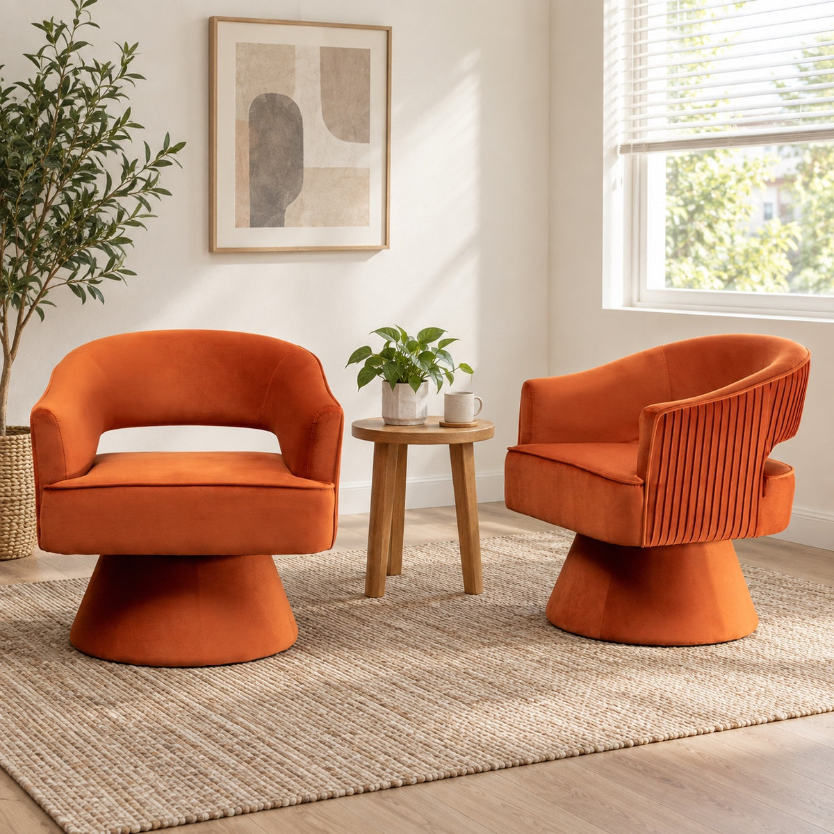 Tessmar Orla Orange Velvet Swivel Chairs, Set of 2