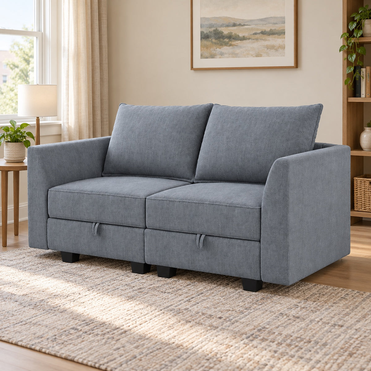 Tessmar Linden Bluish Gray Modular Storage Loveseat