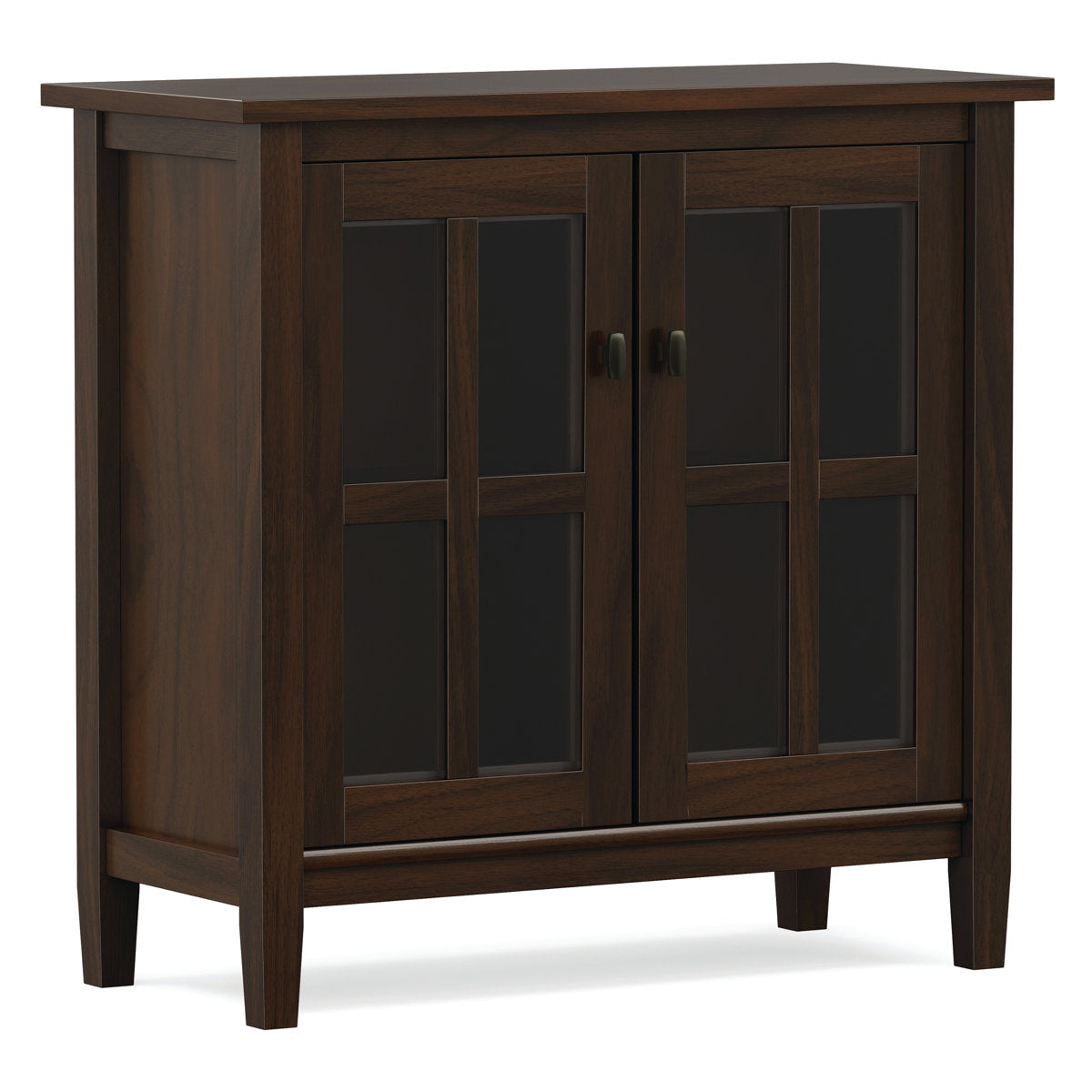 Low Storage Cabinet, 32 In Wide Pine with Two Glass Doors