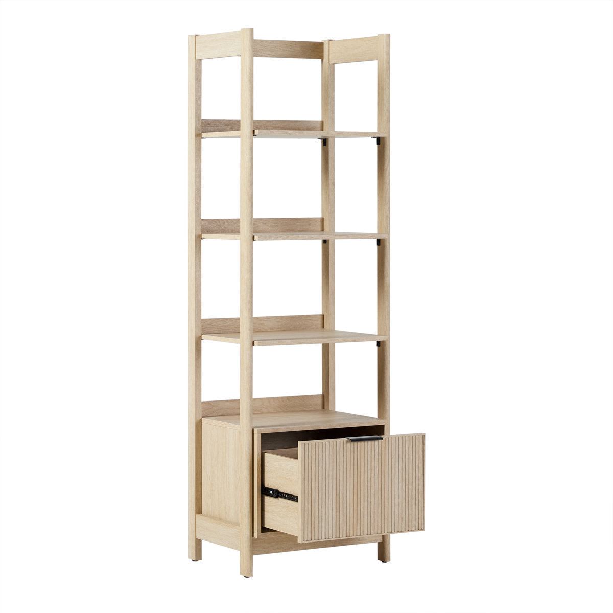 Narrow Bookcase with Four Shelves in Coastal Oak