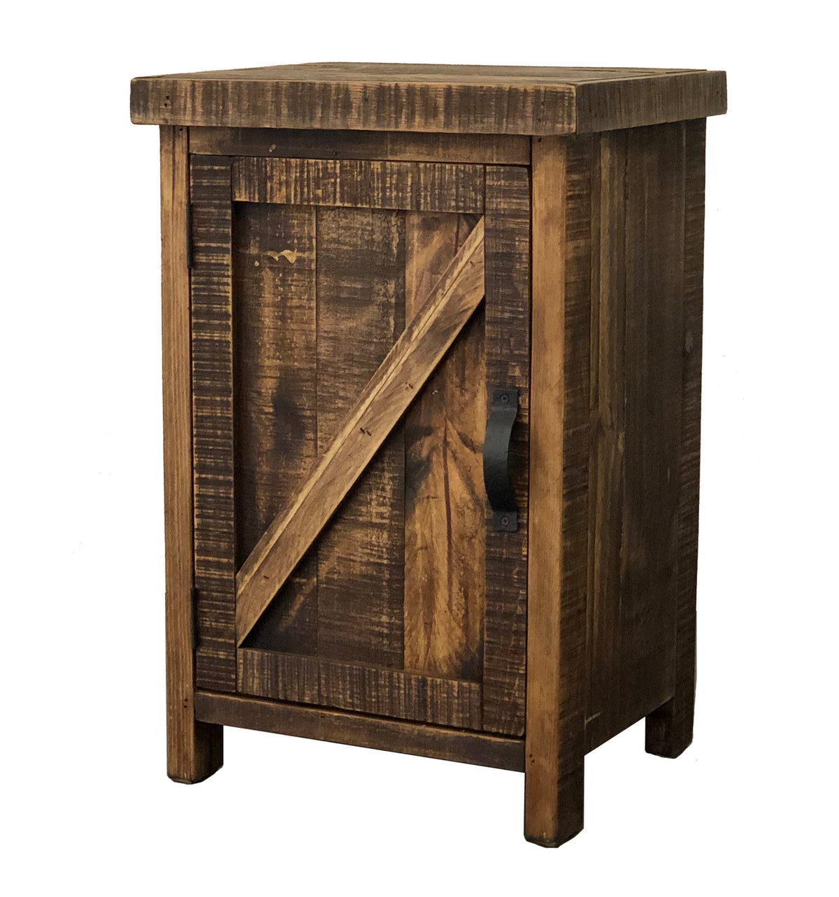 Nightstand, 1 Door, Solid Pine Wood, Brown, Left Door Hinge