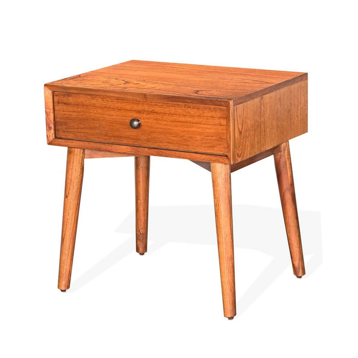 Nightstand, 1 Lined Drawer, Solid Wood Frame, Black Metal Hardware