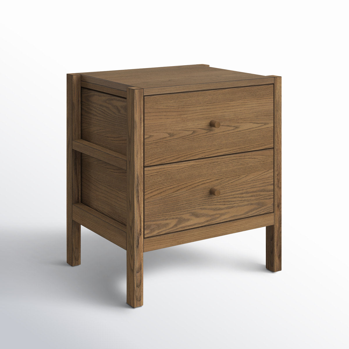 Nightstand, 2-Drawer, Oak Veneer and Solid Wood, Tawny Oak Finish