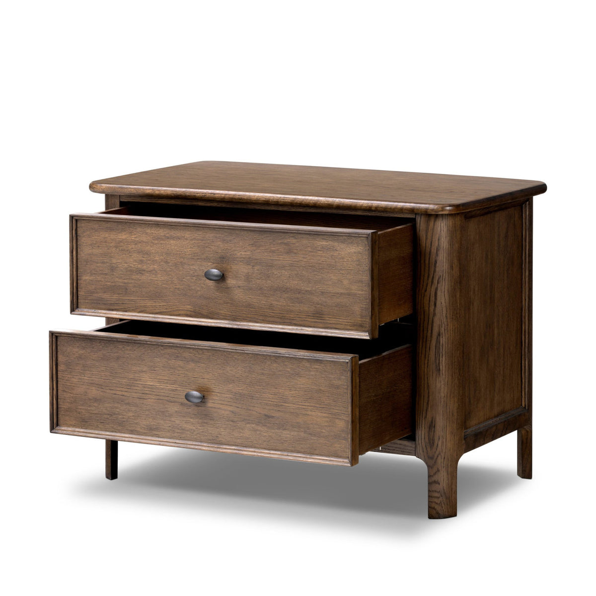 Nightstand, 2 Drawers, Aged Oak Solid Wood and Veneer