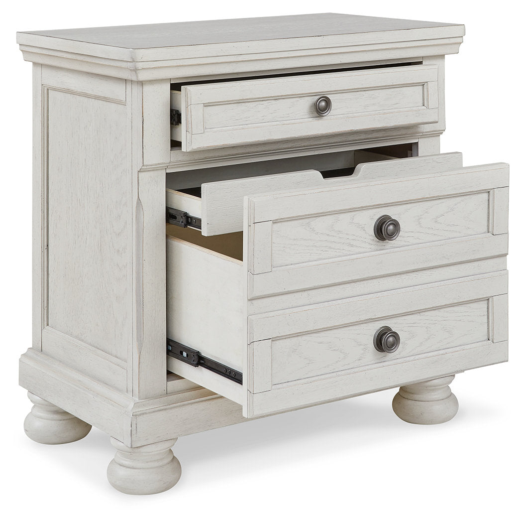 Nightstand, 2 Drawers, Antiqued White with Dark Bronze-Tone Knobs