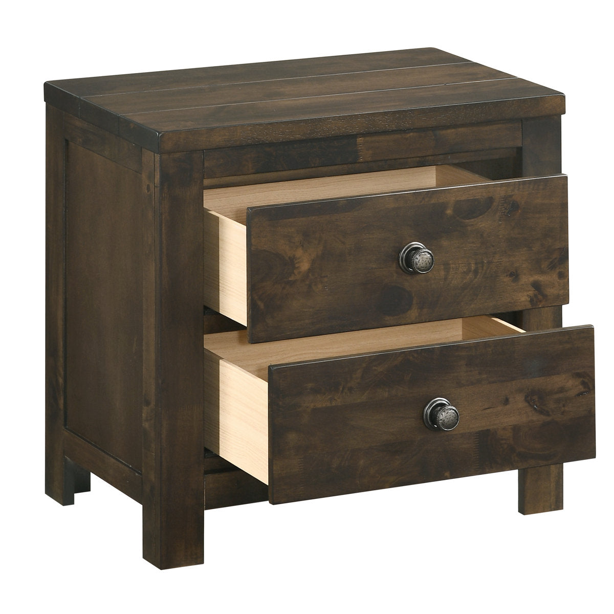 Nightstand, 2 Drawers, Reclaimed Solid Wood, Rustic Gray