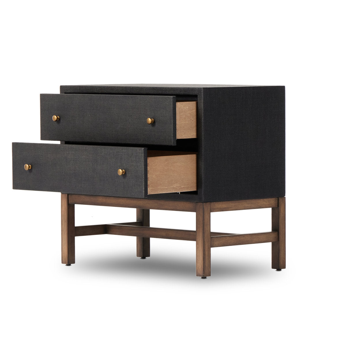 Nightstand, 2 Drawers, Solid Mahogany, Black Raffia Finish