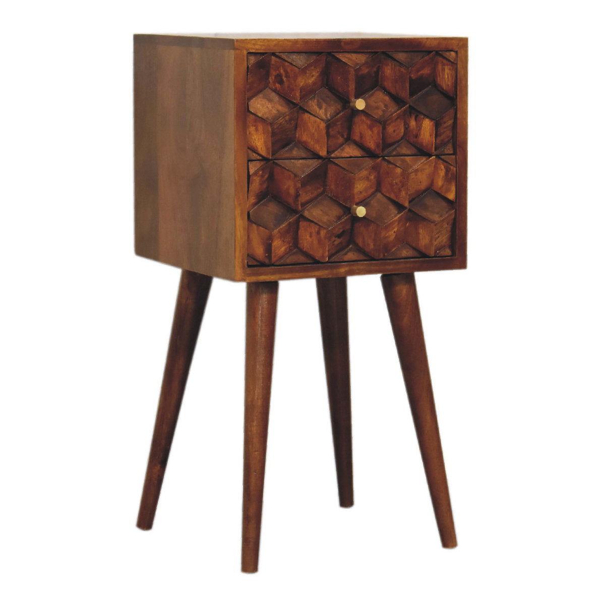 Nightstand, 2 Drawers, Solid Mango Wood, Brown