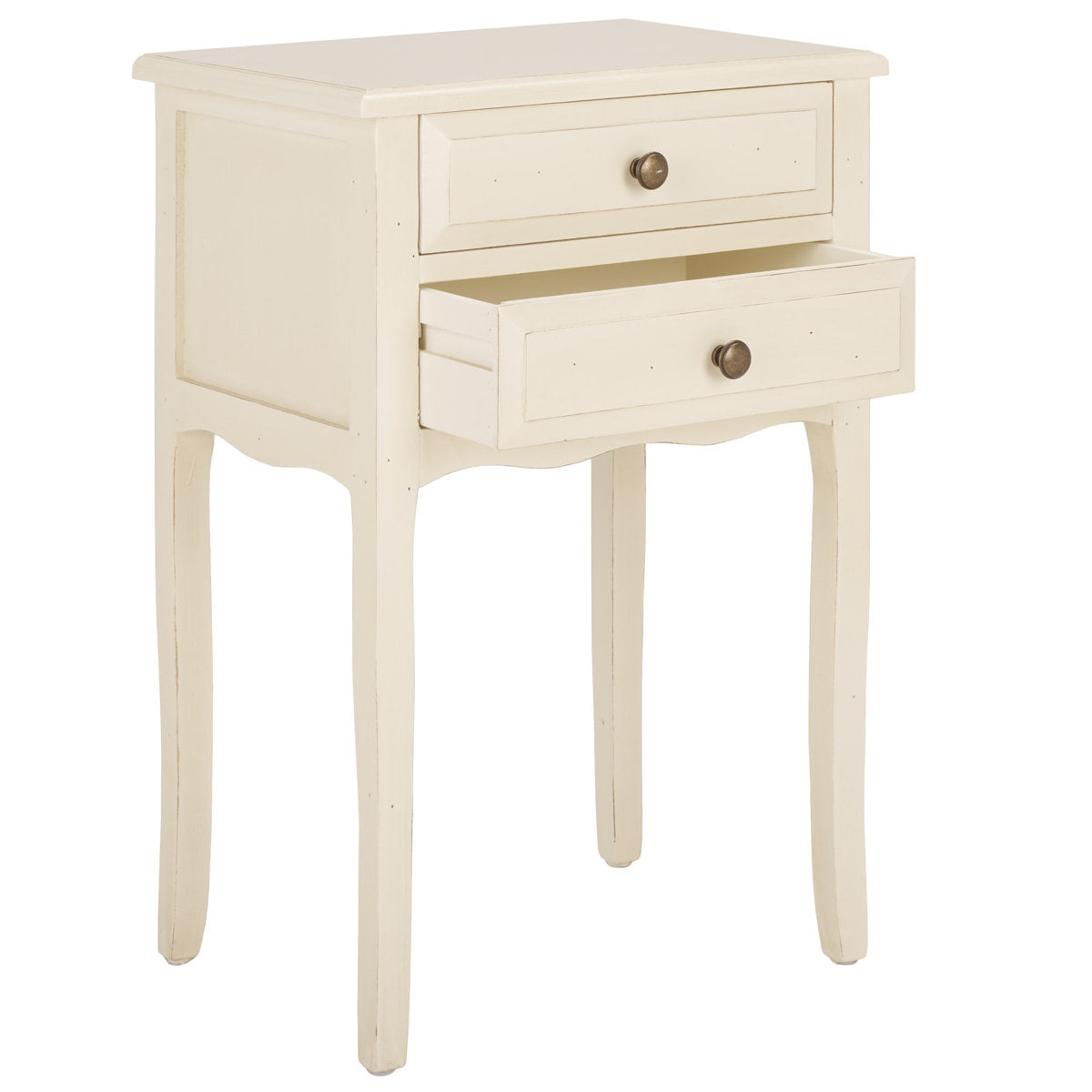 Nightstand, 2 Drawers, Solid Poplar Wood, Antique White
