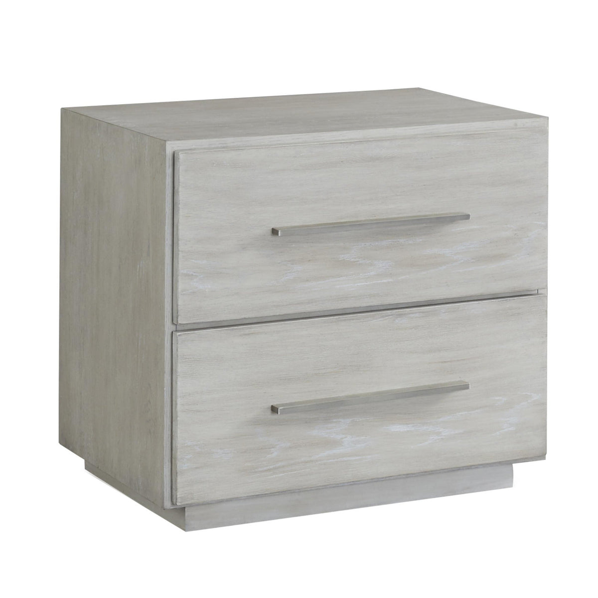 Nightstand, 2 Drawers, Solid Wood, Cotton Gray, Nickel Pulls