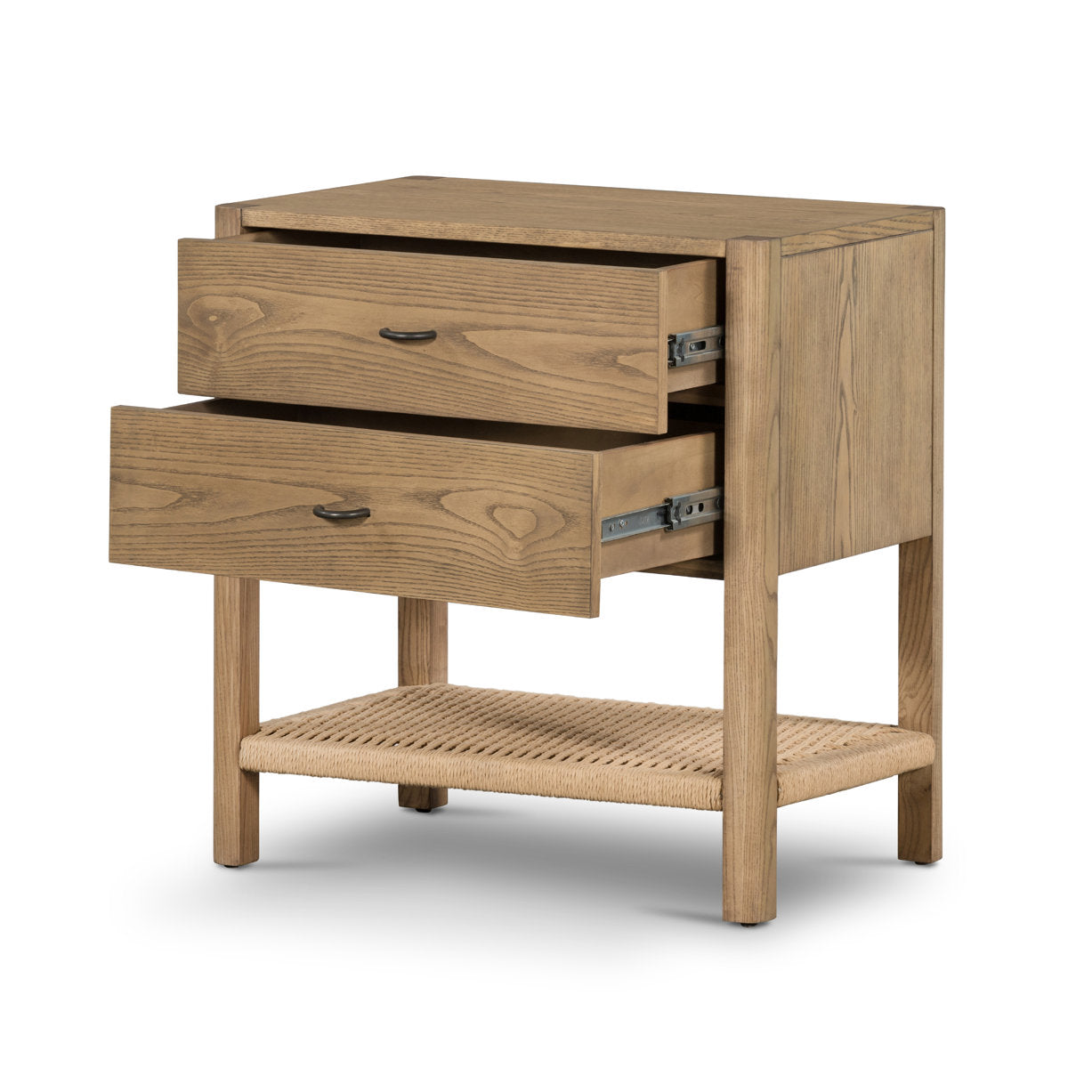 Nightstand, 2 Drawers, Solid Wood, Dune Ash