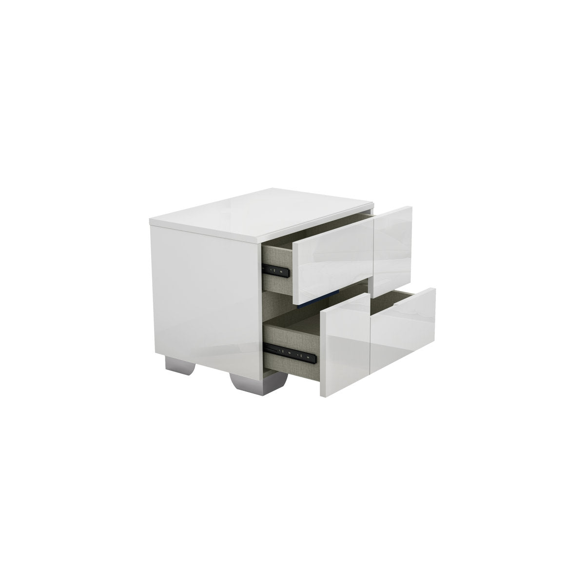 Nightstand, 2 Drawers, Solid Wood Top, MDF Frame, White Gloss