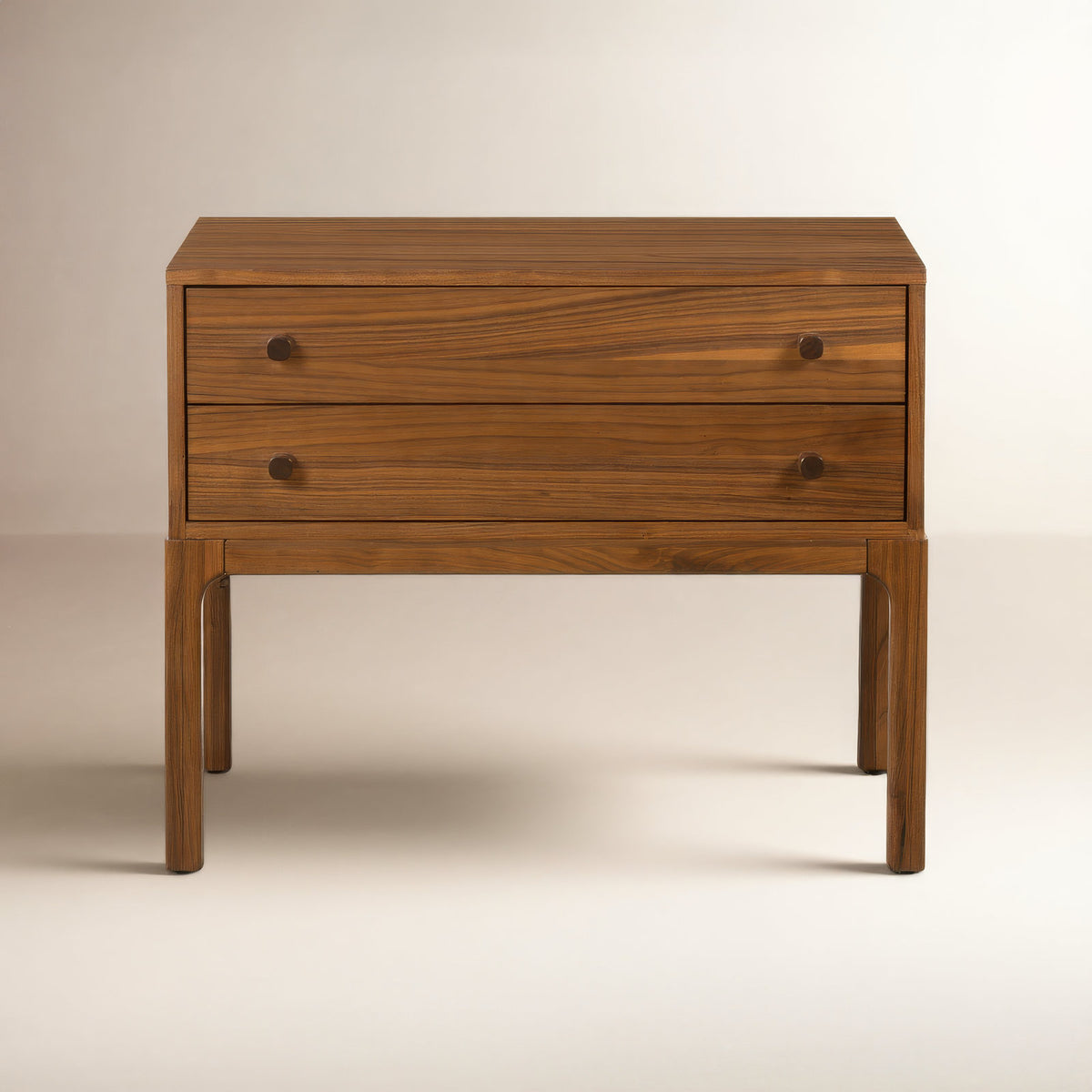 Nightstand, 2 Drawers, Walnut Veneer and Solid Wood, Natural Walnut