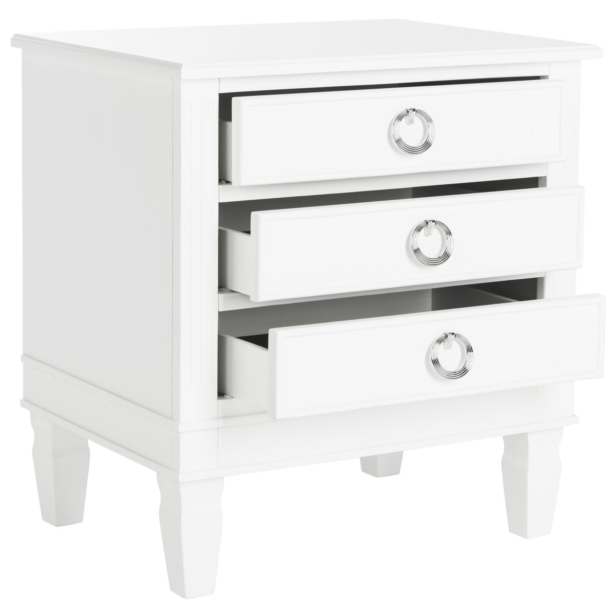 Nightstand, 3 Drawers, Solid Wood, 24 Inch Wide, White