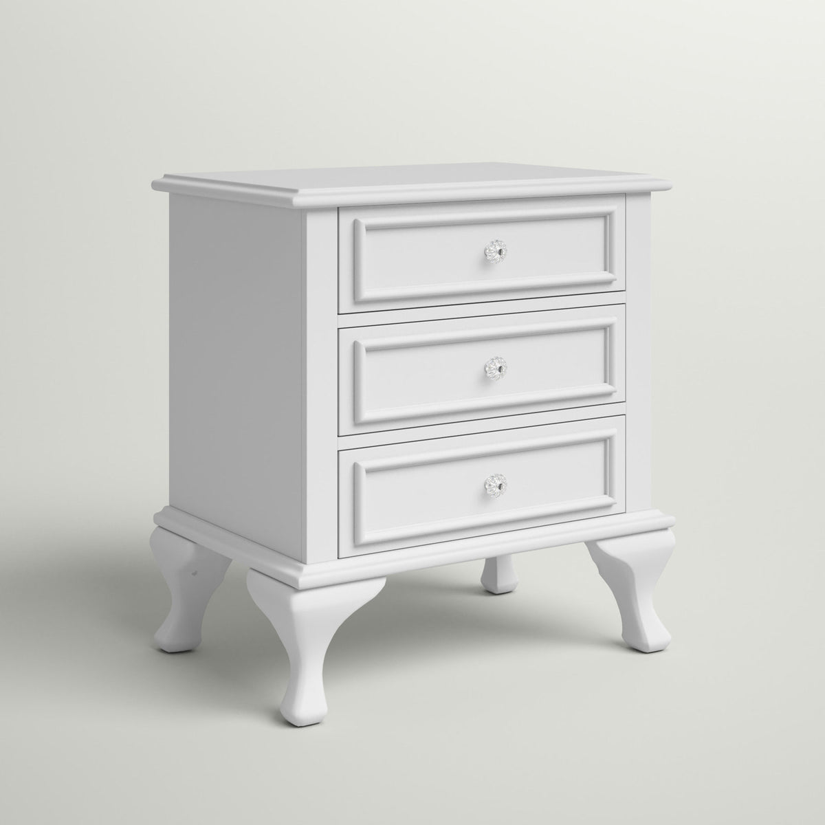 Nightstand, 3 Drawers, Solid Wood Frame, White Finish