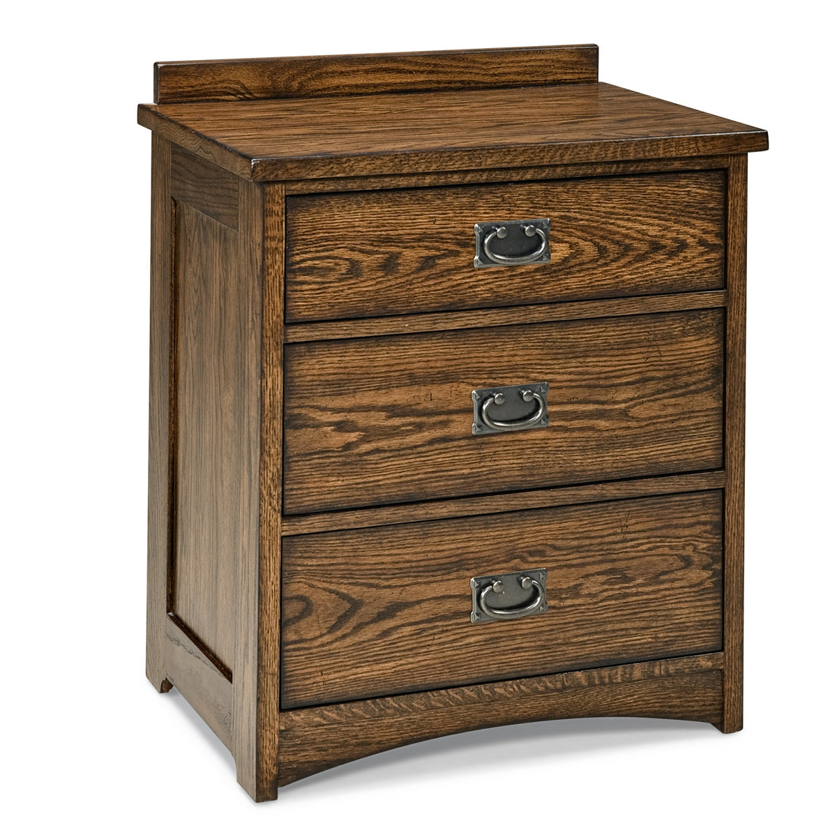 Nightstand, 3 Drawers with Charging Station, Brown Oak Wood