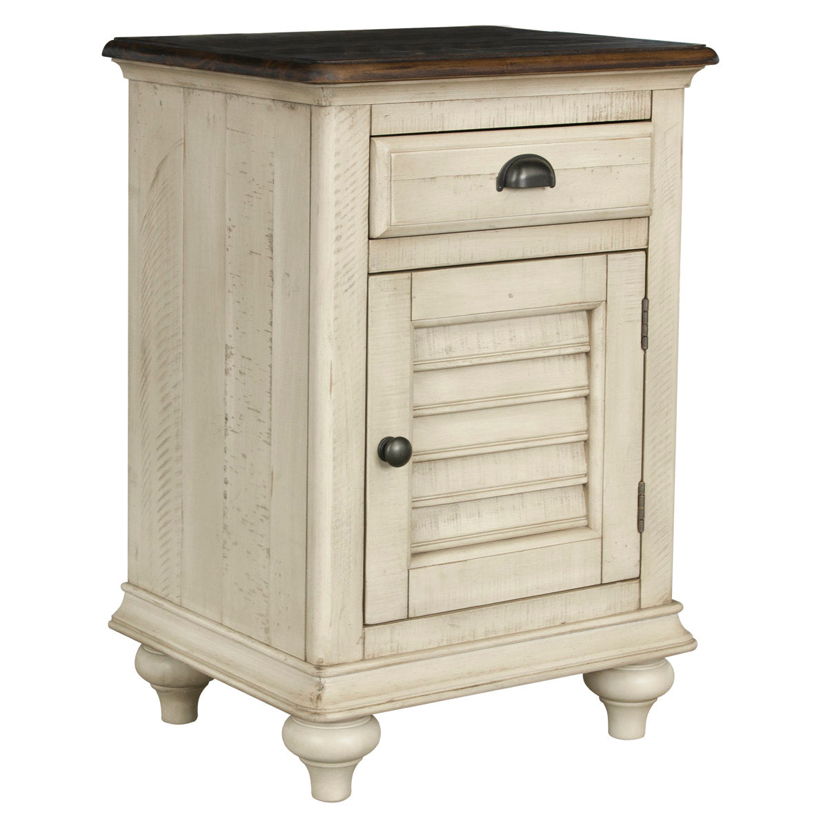 Nightstand, Solid Acacia Wood, 1 Drawer and 1 Door, Tan