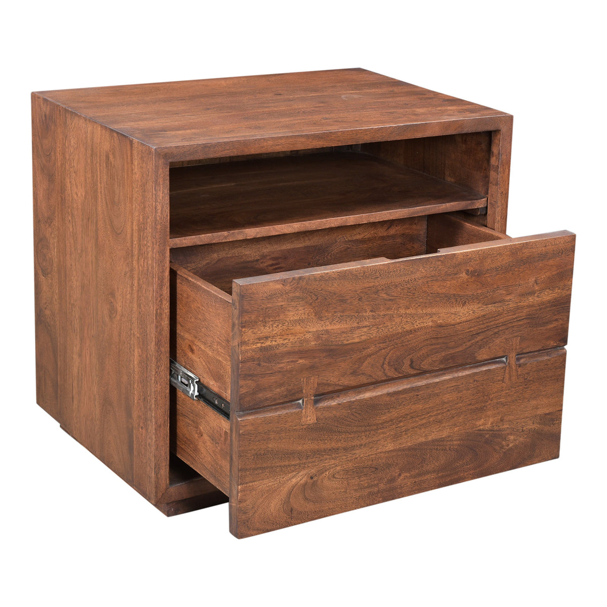 Nightstand, Solid Acacia Wood, 1 Drawer, Brown
