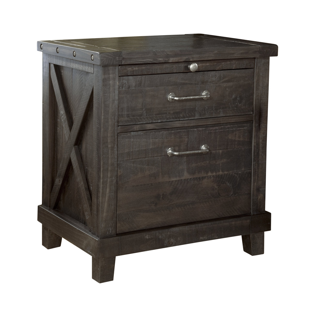 Nightstand, Solid Acacia Wood, 2 Drawers, Café Distressed Finish