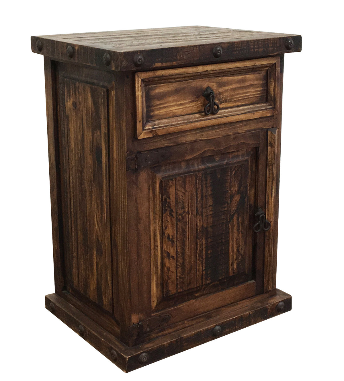 Nightstand, Solid Wood, 1 Drawer and 1 Door, Dark Brown