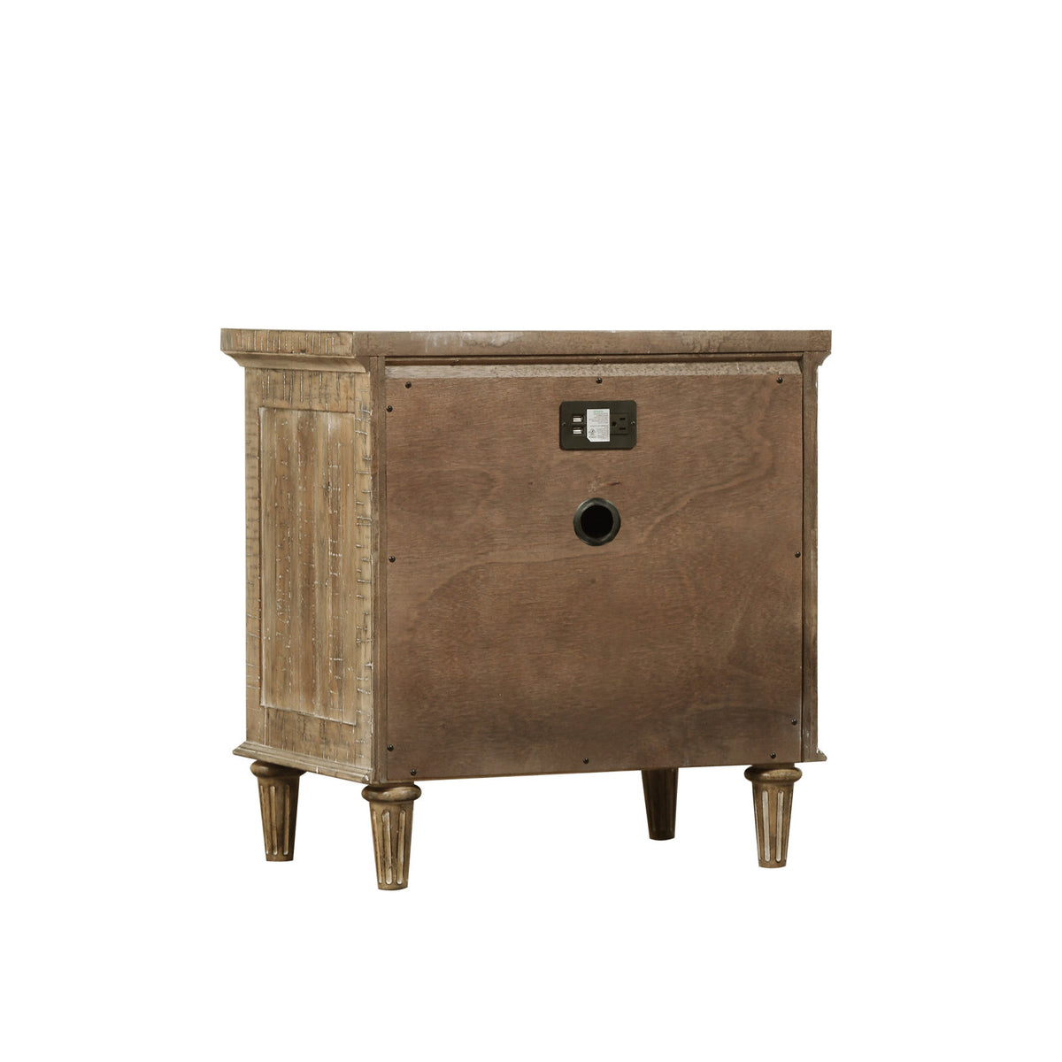 Nightstand with 2 Drawers and USB Ports, Brown Solid Wood
