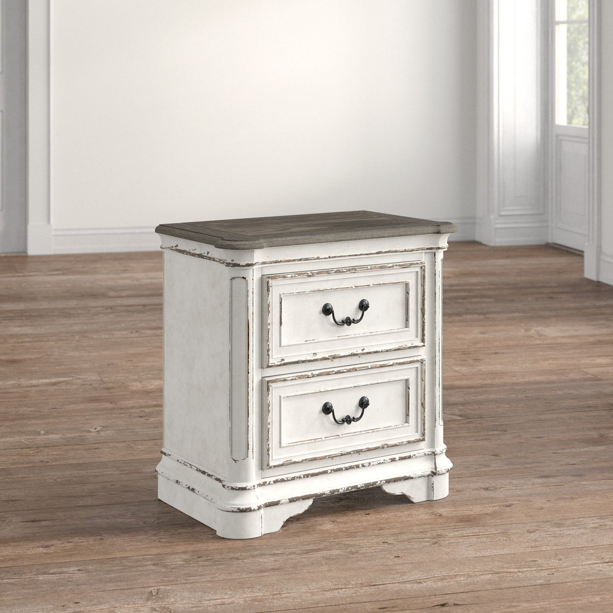 Nightstand with 2 Drawers in Antique White