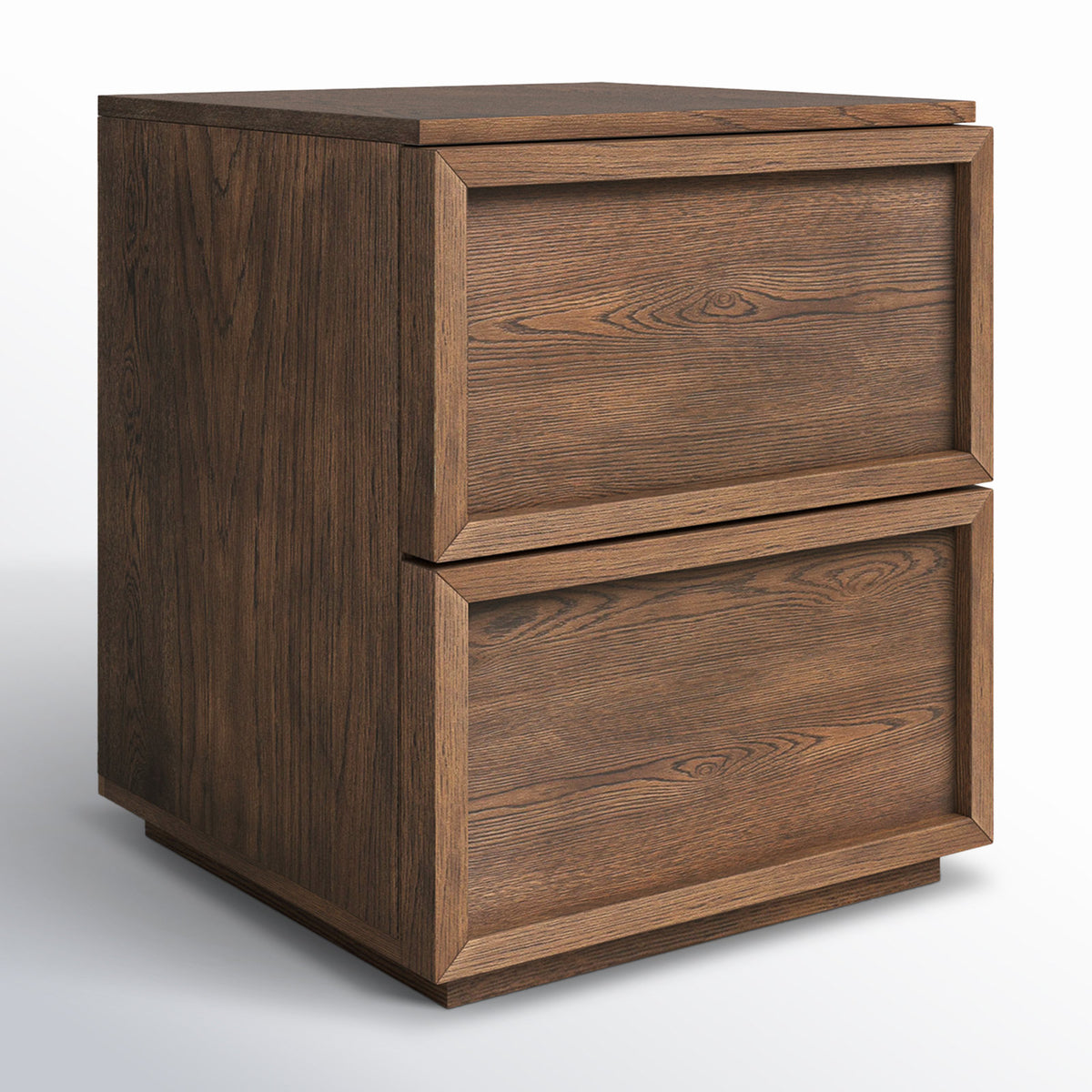 Nightstand with 2 Drawers in Solid and Engineered Wood, Medium Oak