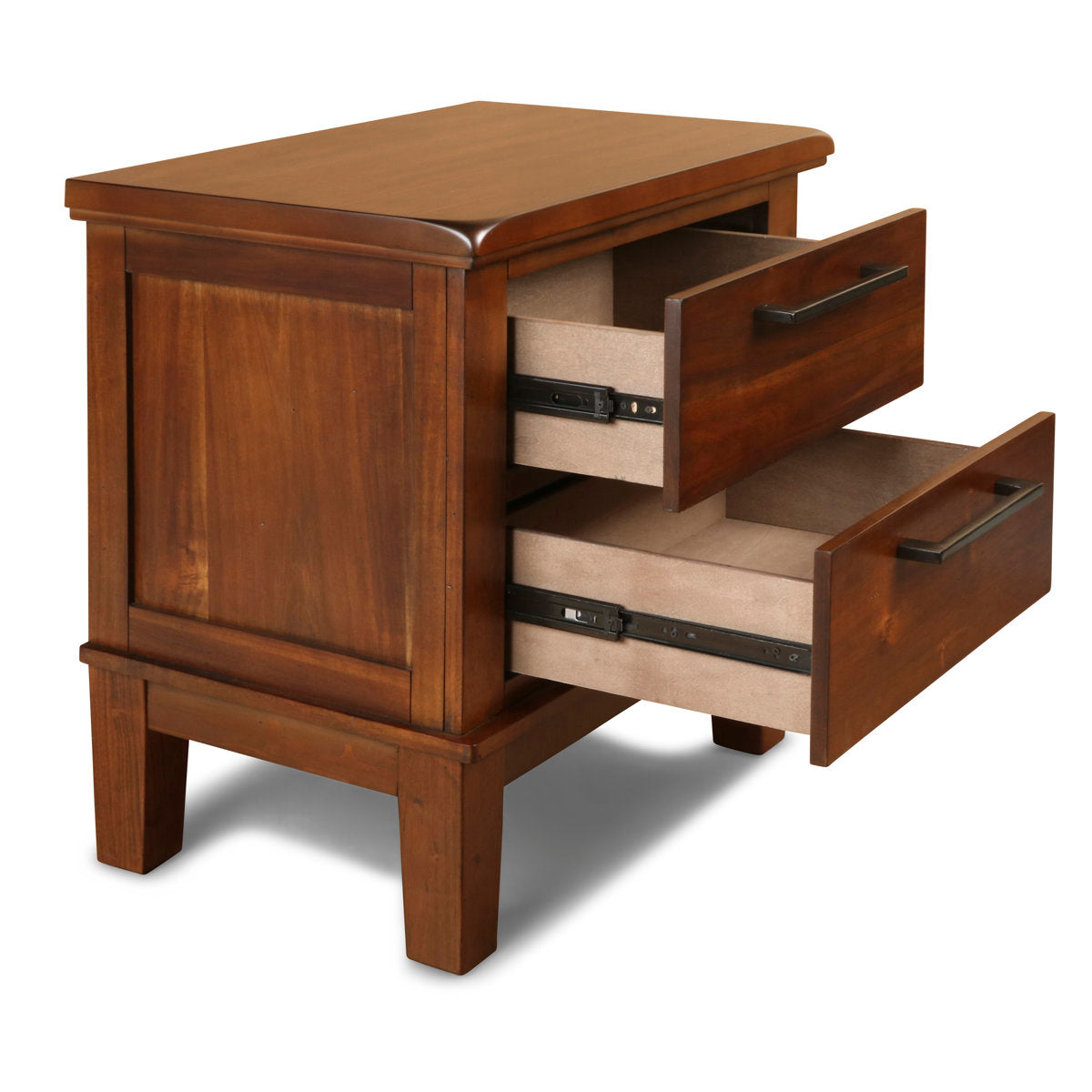 Nightstand with 2 Drawers, Solid Wood Frame in Brown Finish