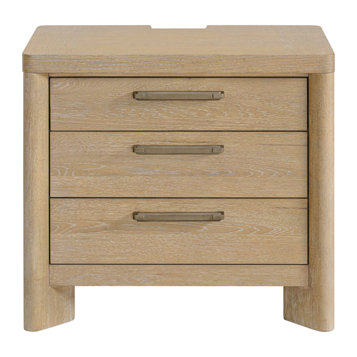 Nightstand with 3 Drawers, Built-In USB and AC Outlets, Beige Oak