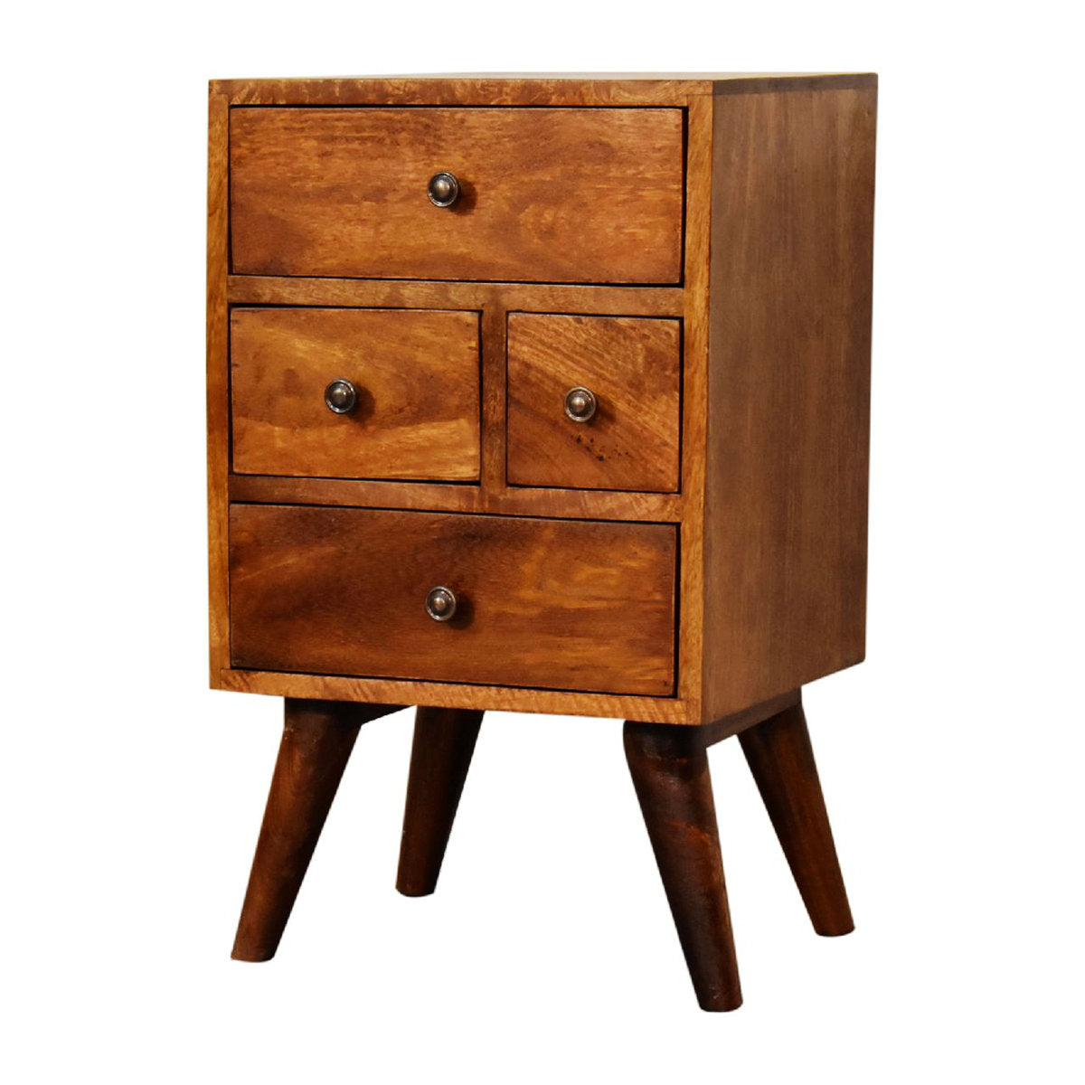 Nightstand with 4 Drawers, Mango Wood Frame, Brown