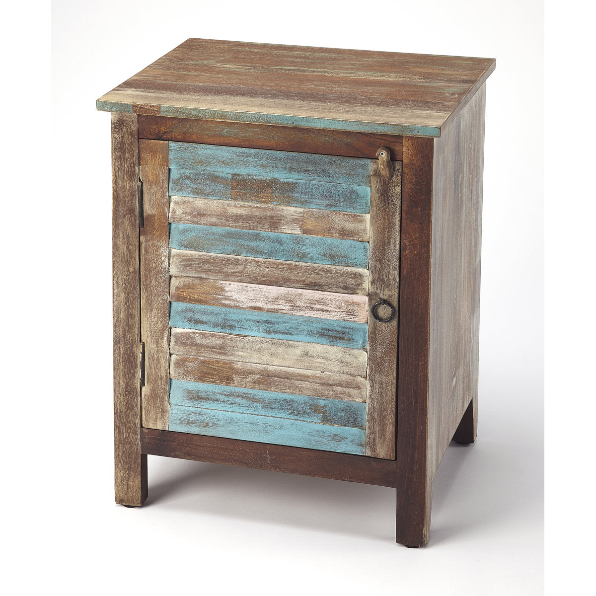 Nightstand with Solid Wood Frame and Distressed Finish in Blue, Brown or Beige