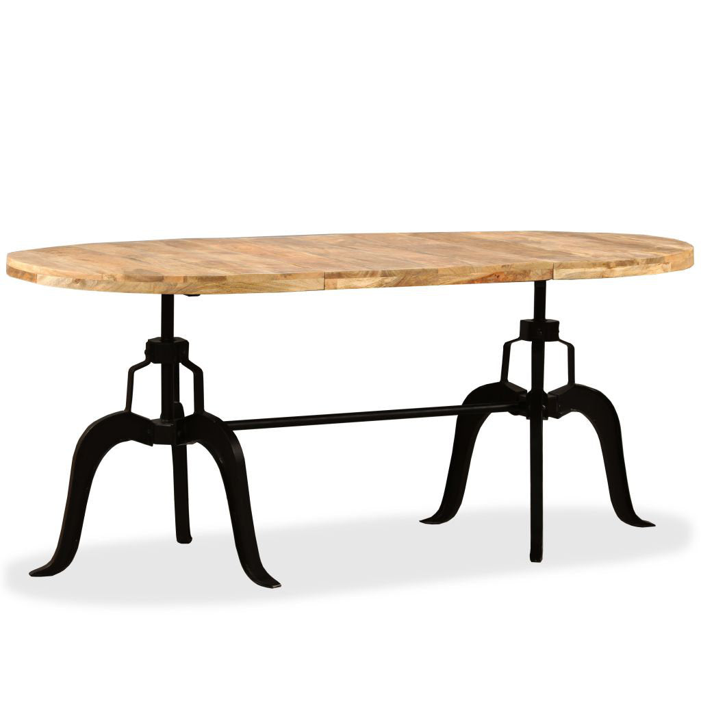 Oval Dining Table with Solid Wood Top and Steel Legs, 70.9 In Long