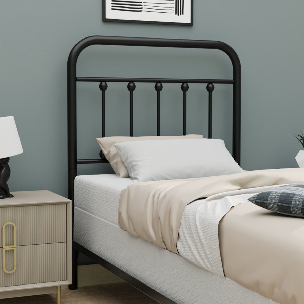 Panel Headboard, King, Black Metal with Adjustable Height