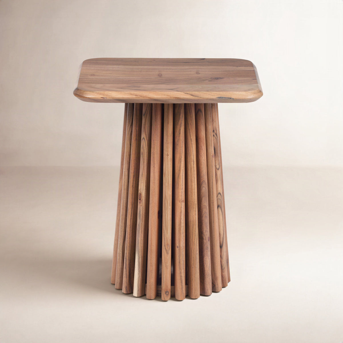 Pedestal End Table, Solid Acacia Wood in Natural Finish