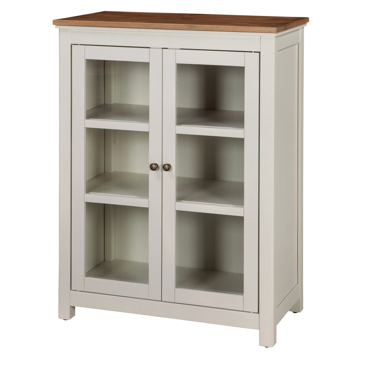 Pie Safe Accent Cabinet, 30 In Wide, Ivory with Natural Wood Top
