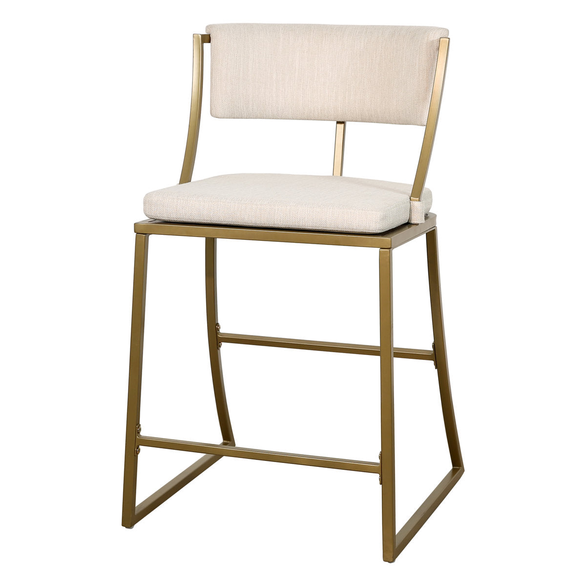Counter Stool, 25-Inch Seat Height, Cream Seat, Antique Brass Steel Sled Legs