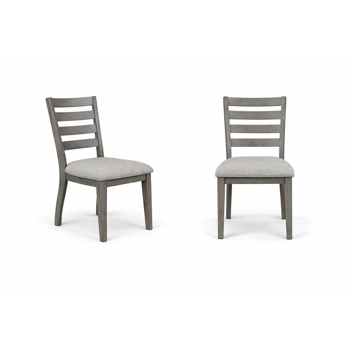 Side Chairs, Set of 2, Gray Upholstered, Brown Wood Legs