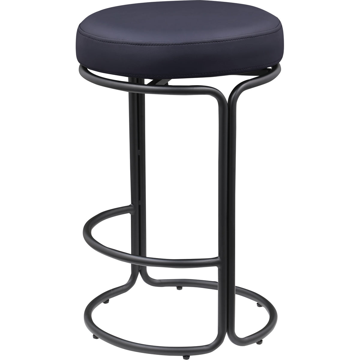 Counter Stools, Set of 2, Black Vegan Leather, Matte Black Iron Frame