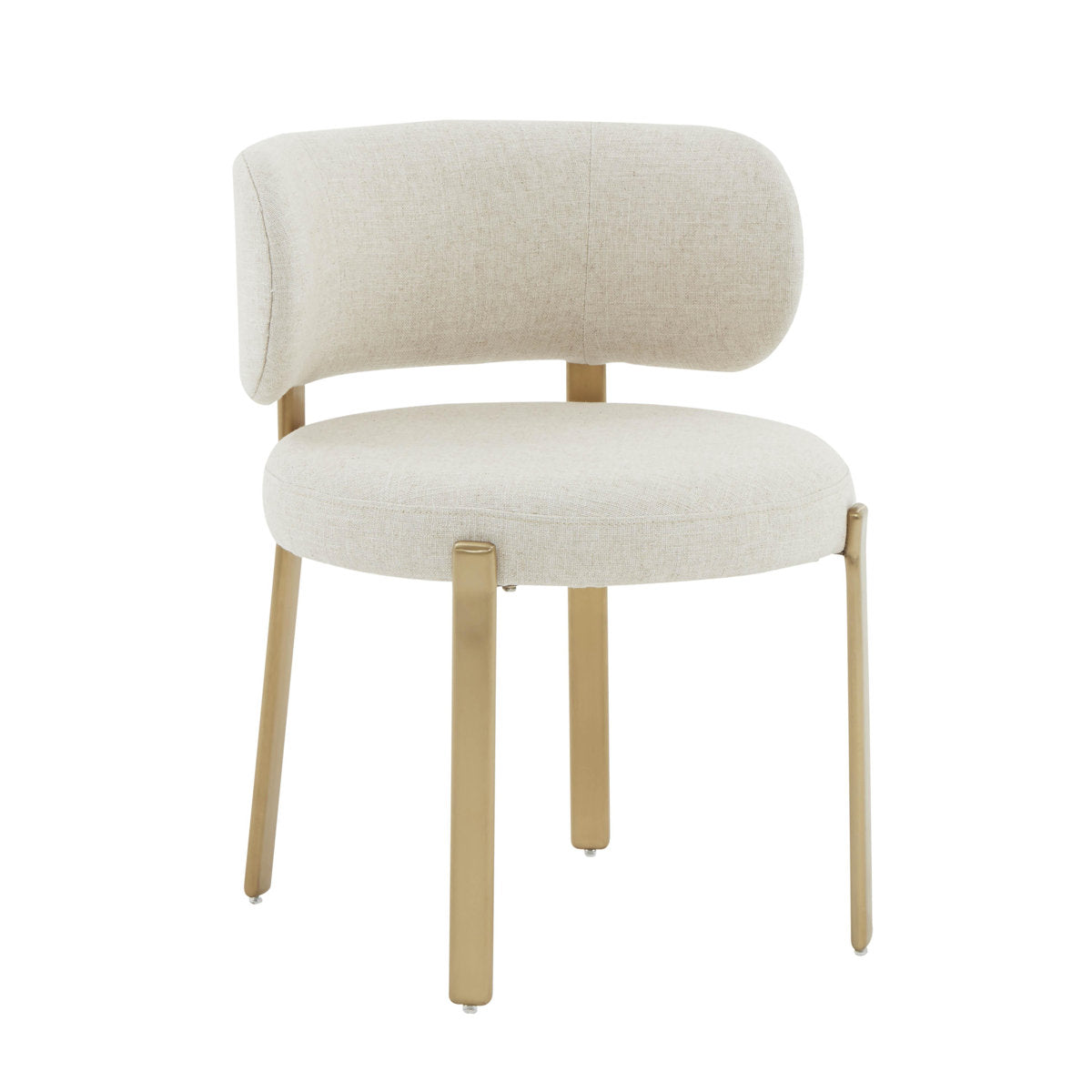 Side Chair, Cream Linen Upholstery, Brown Metal Legs