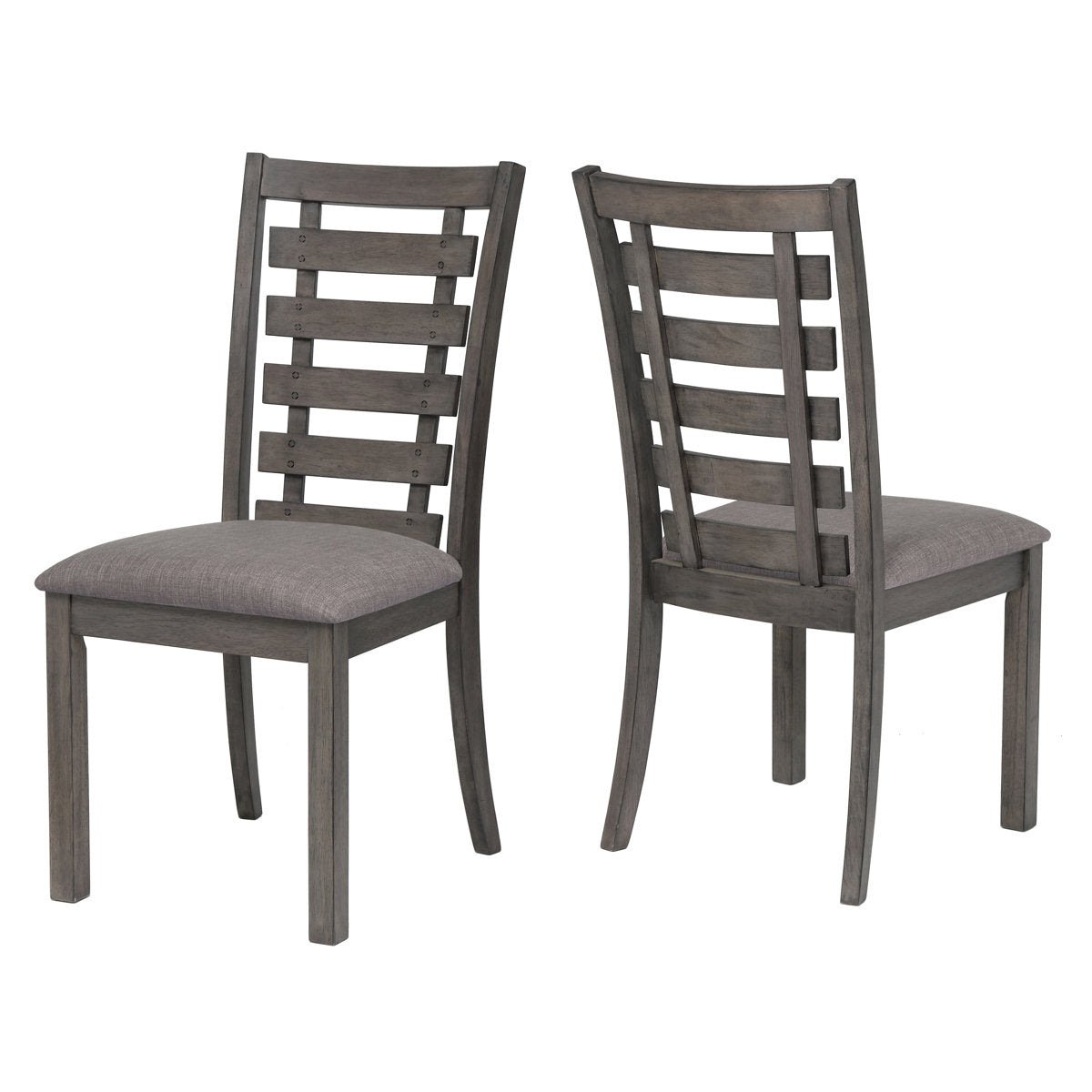 Side Chairs, Set of 2, Polyester Blend Upholstery, Gray Rubberwood Legs