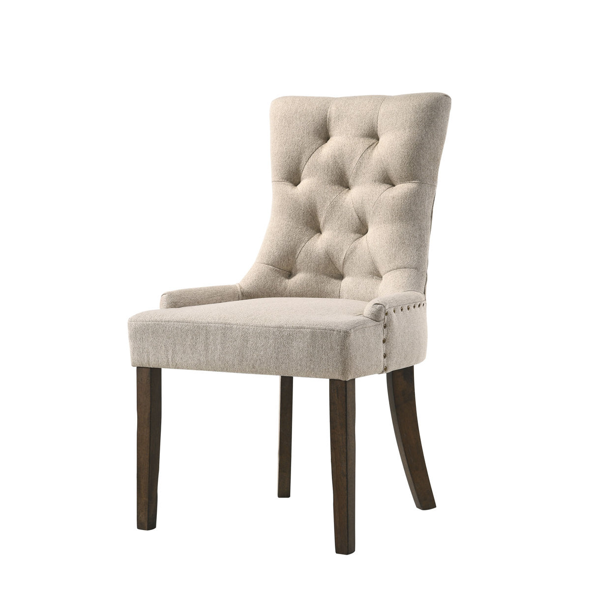 Side Chairs, Set of 2, Tufted Fabric, Solid Wood Legs, Weathered Oak