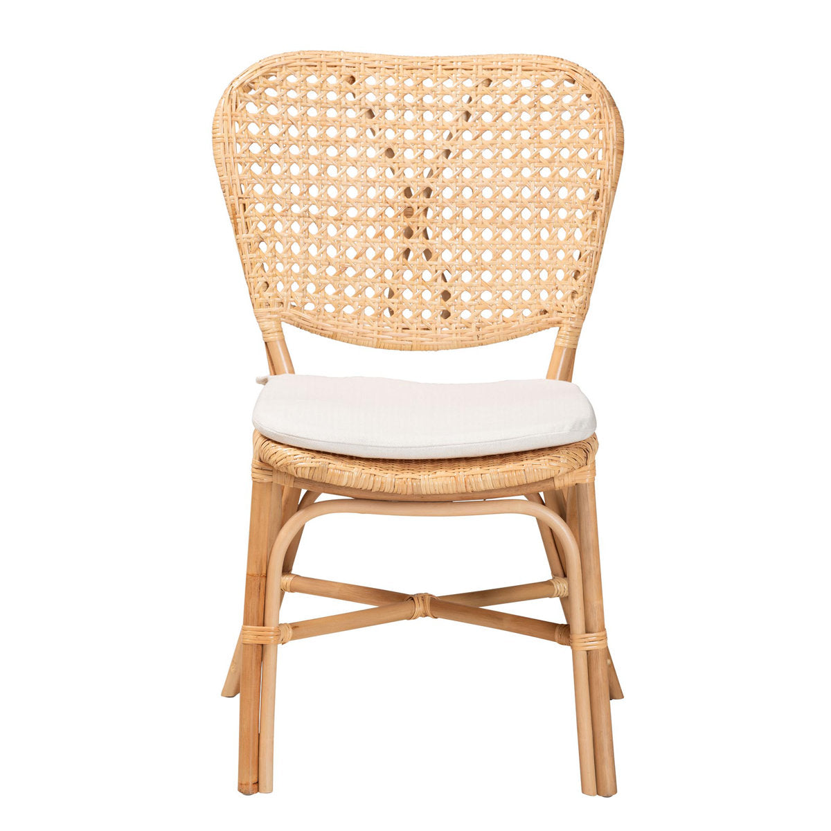Side Chair, Rattan Frame, Fabric Cushion Seat, Brown