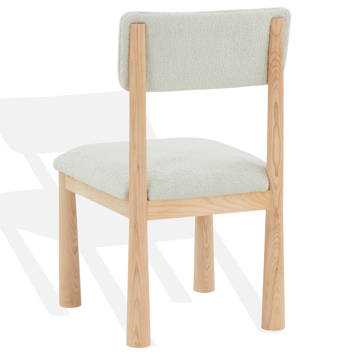 Side Chair, Boucle Upholstered, Solid Wood Legs, Natural Finish