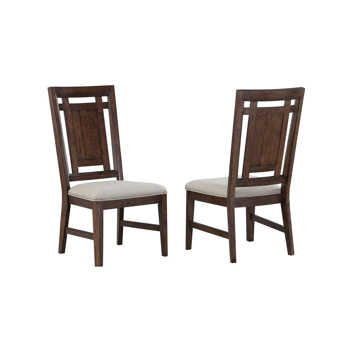 Side Chairs, Set of 2, Tan Polyester Blend, Dark Oak Solid Wood Legs