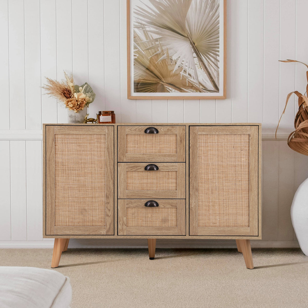 Sideboard, Solid and Manufactured Wood, Brown, Splayed Legs