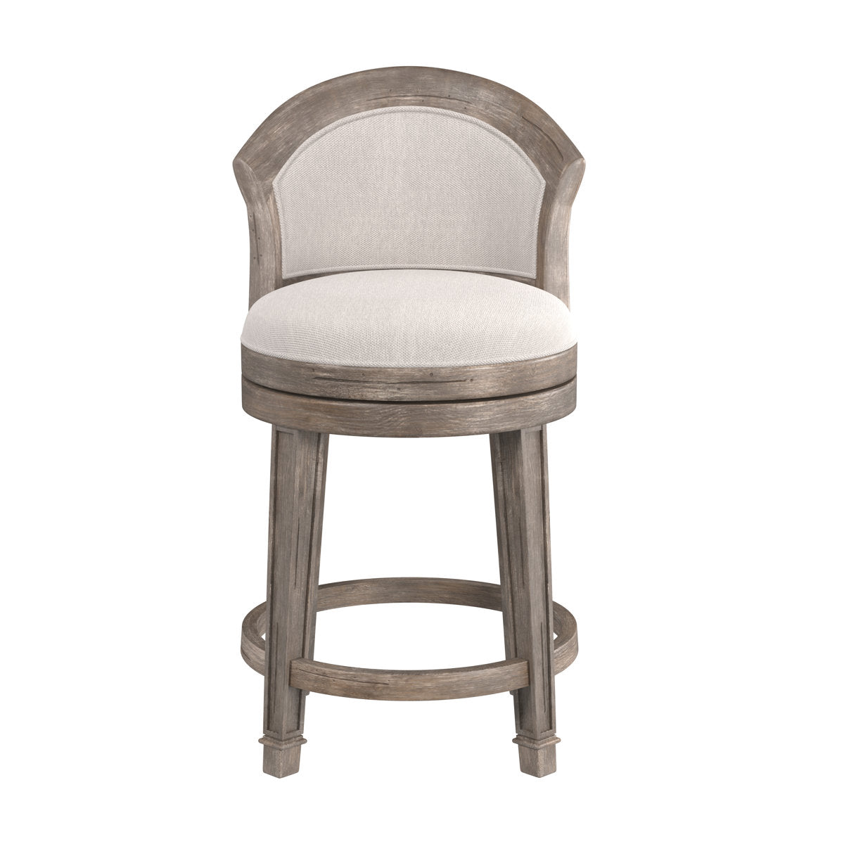 Swivel Counter Stool, Solid Wood Frame, Polyester Seat, Distressed Gray