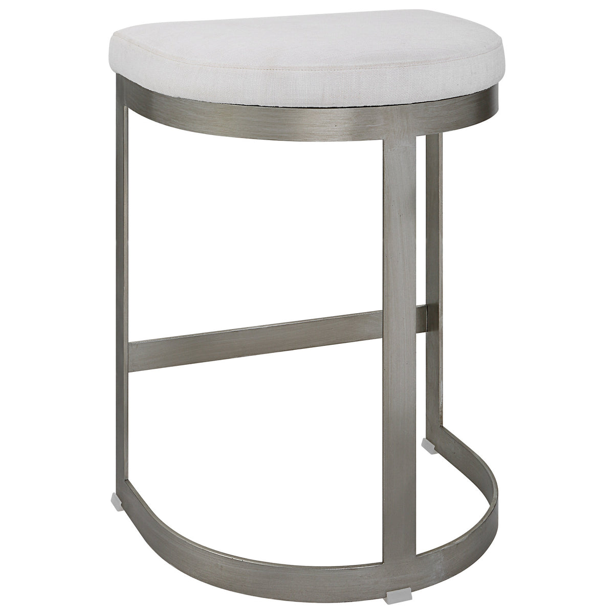 Counter Stool, Backless, Linen Blend Seat, Iron Frame, Sled Base