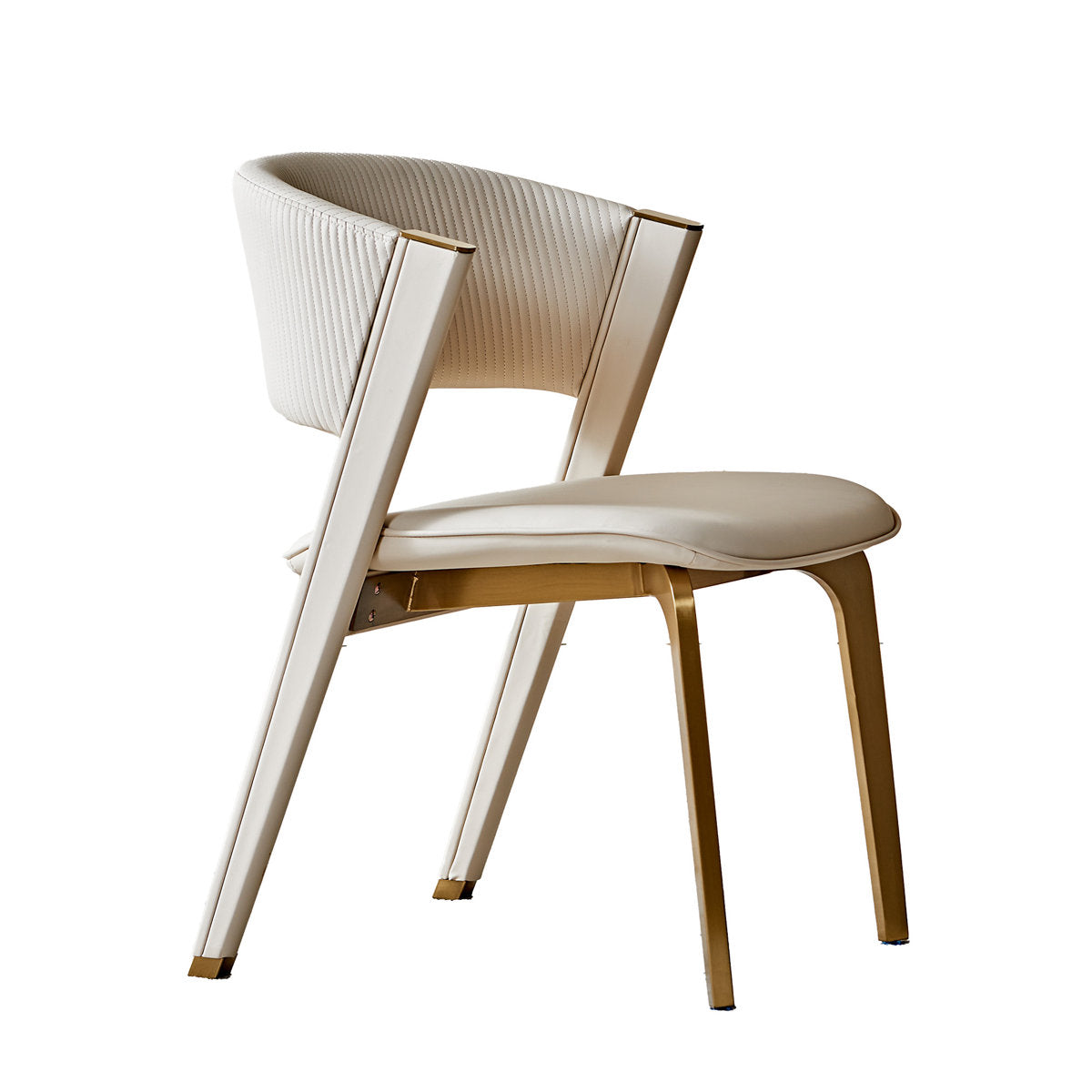 Side Chairs, Set of 2, Beige Faux Leather, Gold Metal Legs