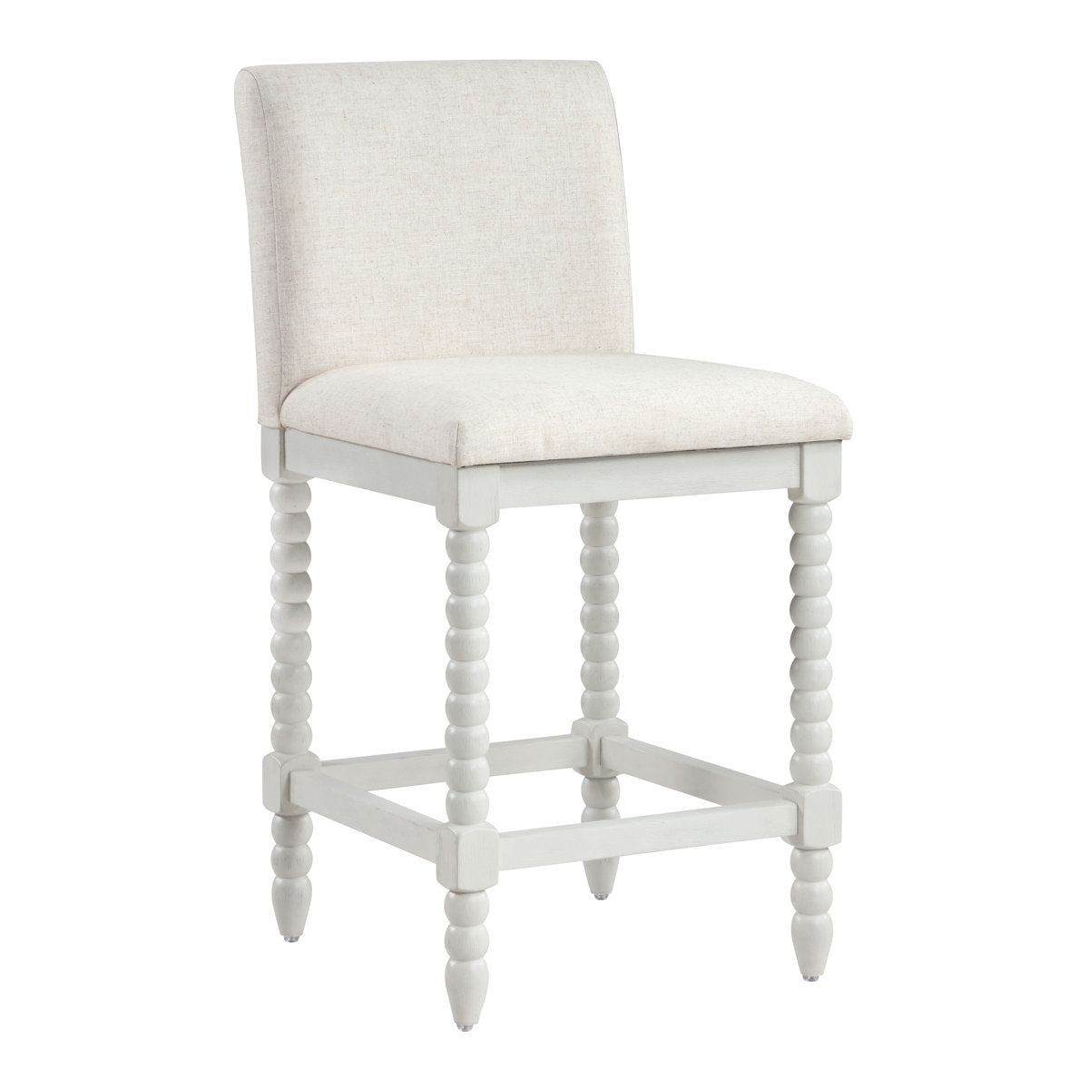 Counter Stool, Solid Wood Frame, Upholstered Seat, Antique White Finish